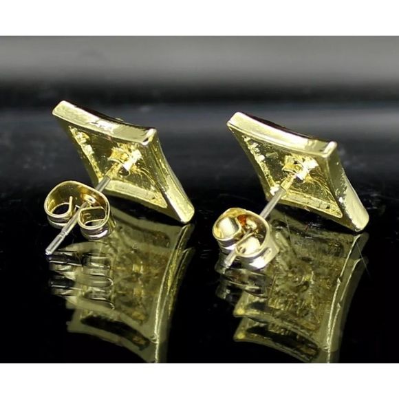 Iced out Square Kite Earrings Gold / Silver New - Picture 5 of 7